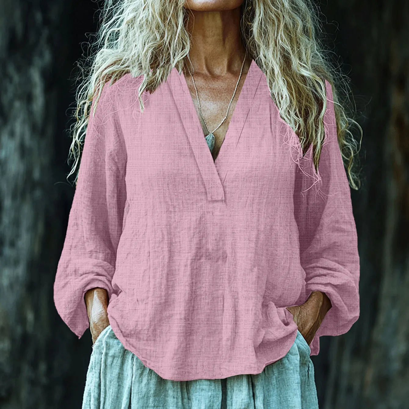 Vintage Elegant Art Linen V Neck Shirt