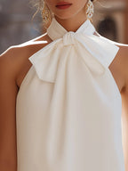 Sleeveless Bow-Tie Halter Blouse