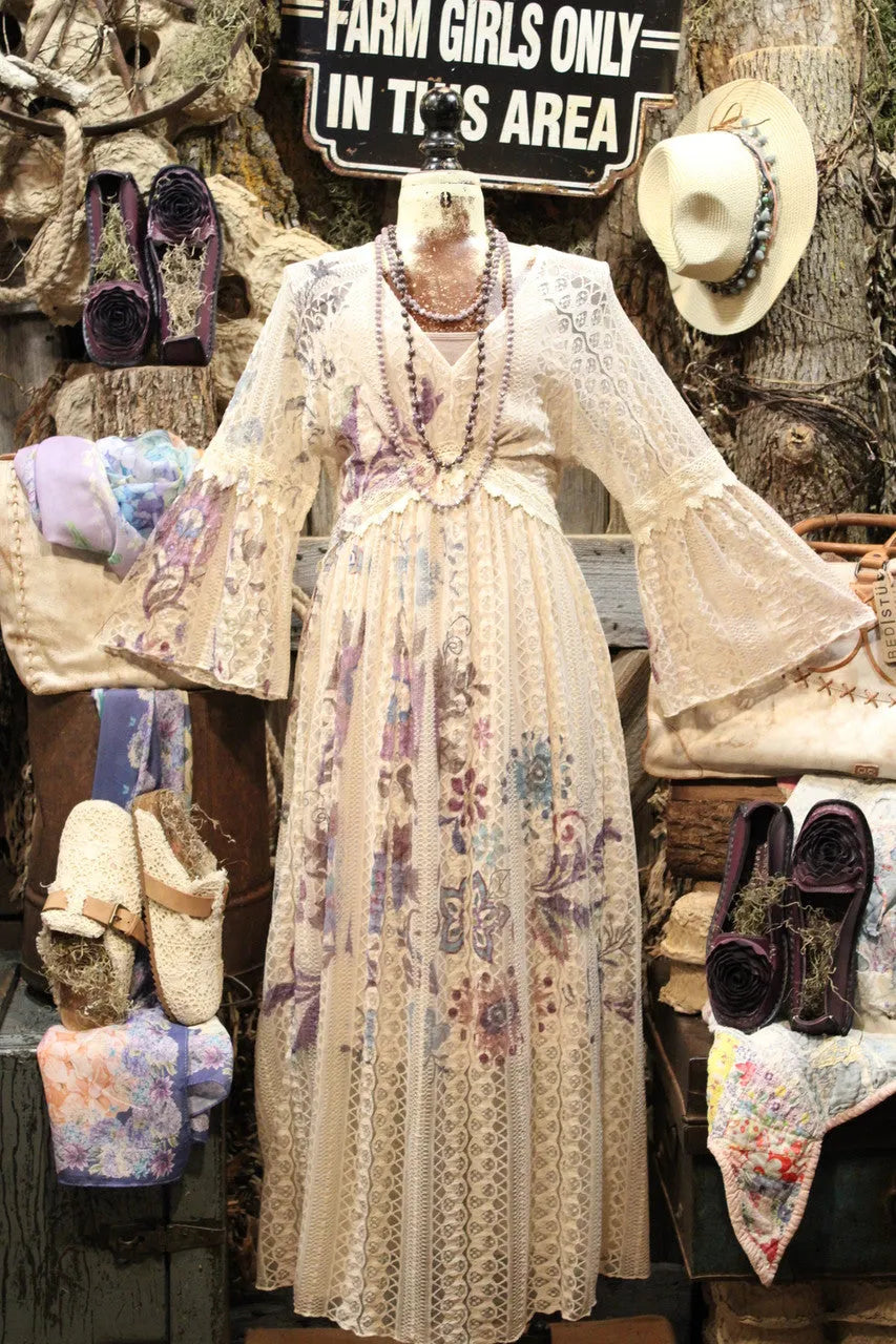 Lead Singer Beige Embo Flower Maxi Dress