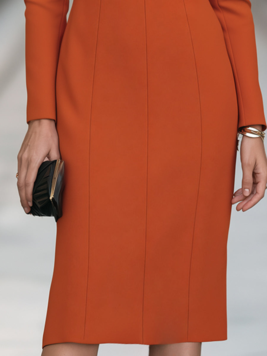 Elegant Sheath Long-Sleeve Midi Dress
