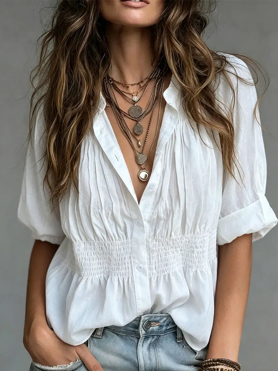 Women's Cozy Minimalist Solid-color Round Neck 100% Cotton Shirt
