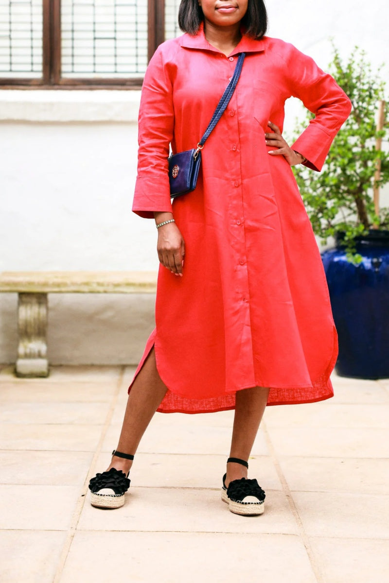 Women's Elegant A-Line Dress with Three-Quarter Sleeves & Practical Pockets