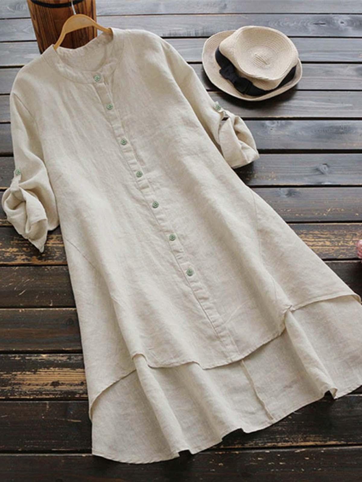 Button Through High Low Hem Shirt Dress