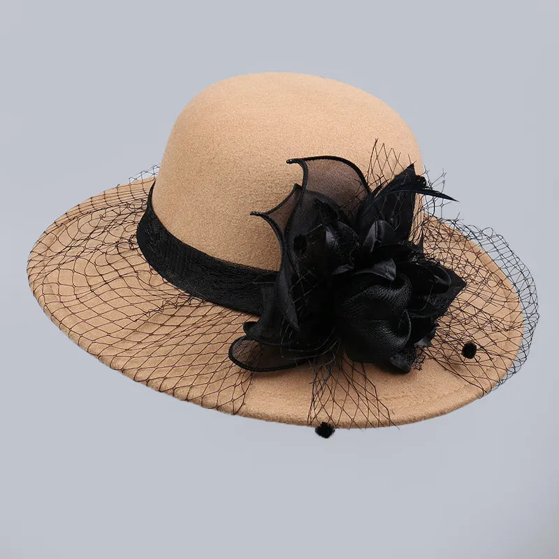 French Retro Mesh Floral Woolen Hatm