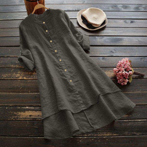 Button Through High Low Hem Shirt Dress