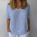 Women's Retro Striped Cotton And Linen Top