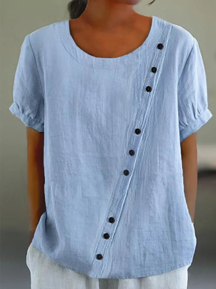 Solid Color Button Linen Blend Cozy Tunic
