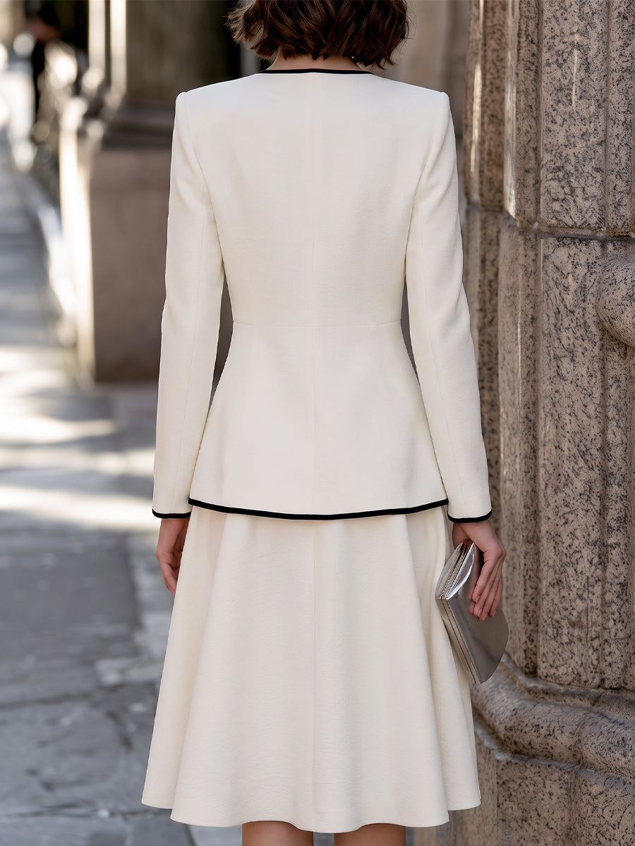 Contrast Trim Jacket And Sleeveless Midi Dress Set