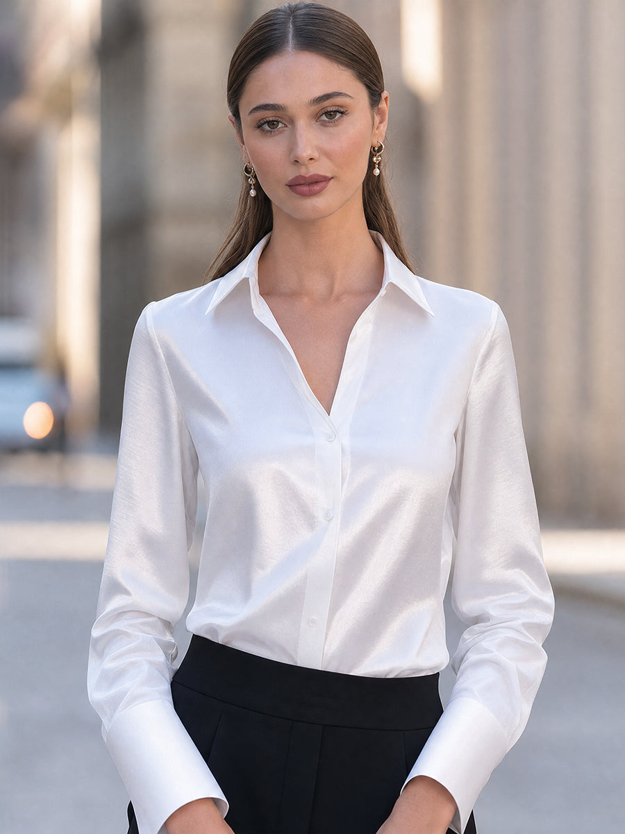 Black Suspender Wide Leg Trousers With White Blouse Set