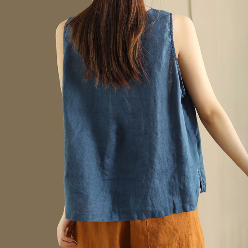 Vintage Button Down Cotton Linen Casual Tank Top