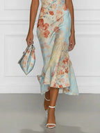 Blue Floral The Shoulder Sleeveless Mermaid Midi Dress