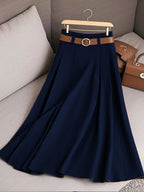 Women's Solid Color High Waist A-Line Casual Skirt