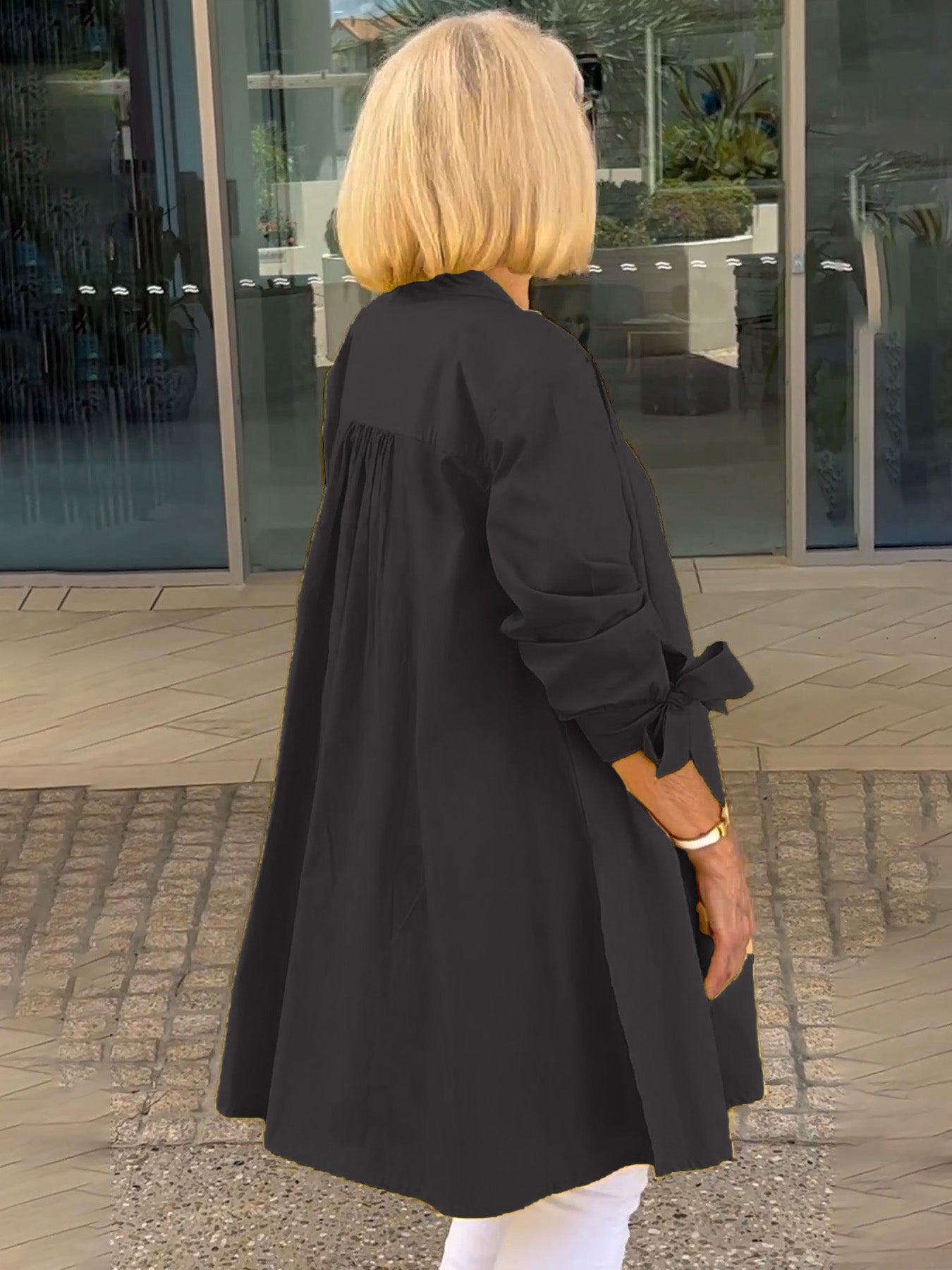 Solid Color Long Cotton Shirt Jackets Women Swing Shap Flattering