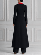 Black Red Contrast Longline Blazer Coat & Wide Leg Pants Set