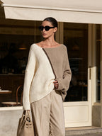 Two-Tone Ribbed Knit Asymmetric Sweater