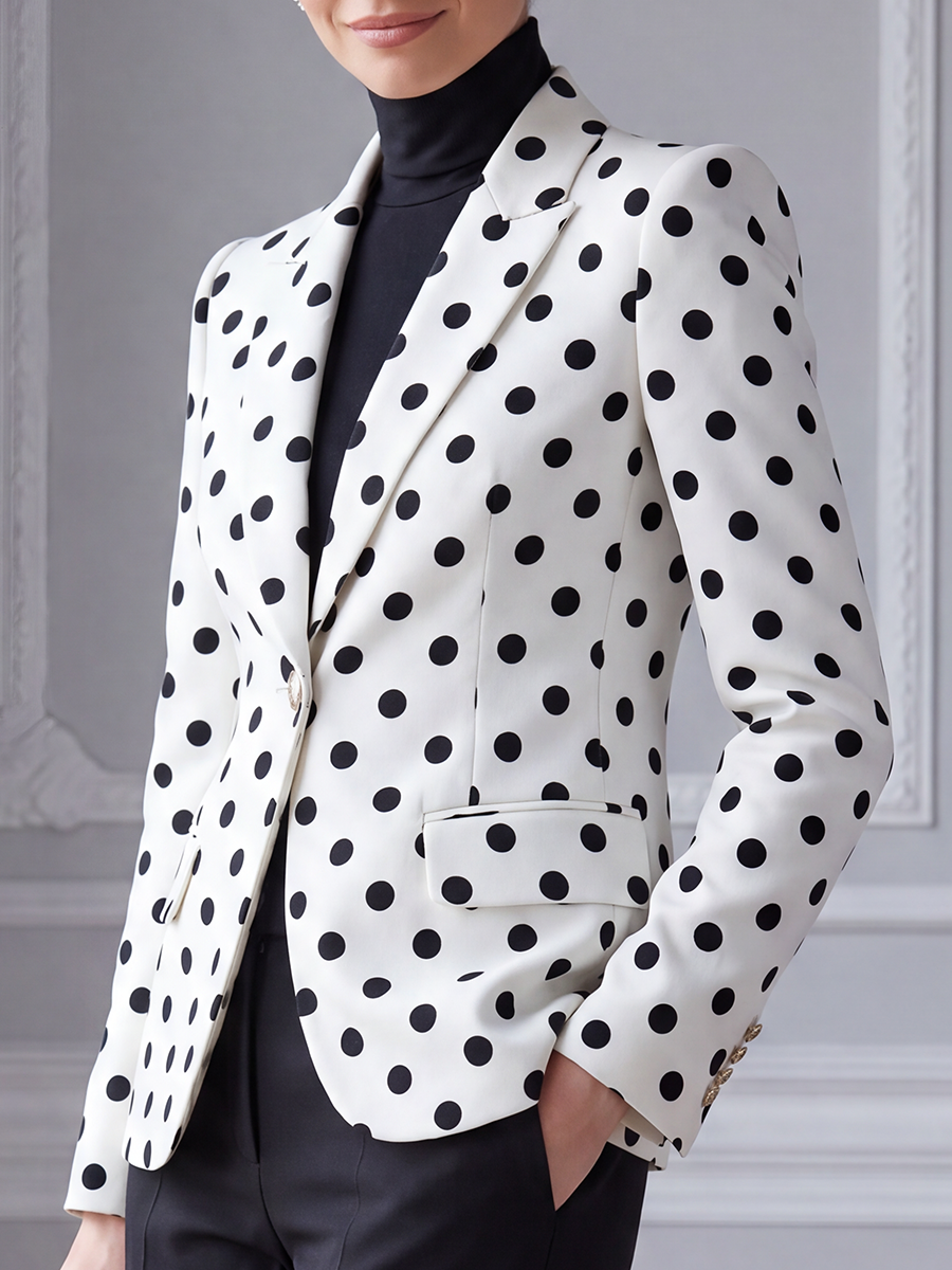 White Preppy Polka Dot Tailored Blazer