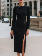 Zip-Slit Tailored Midi Dress