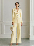 Tweed Three-Button Blazer And Wide-Leg Pants Suit Set