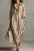 Casual Striped Shirt Bohemian Style Maxi Dress