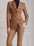 Camel Preppy Fall Fashion Tailored Blazer & Flare Pants Set