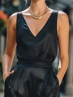 Sleeveless V-Neck Top & Wide-Leg Pants Set