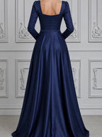 Navy Dress Fall Wedding Guest Dress Satin Embellished Ball Gown Maxi Dress