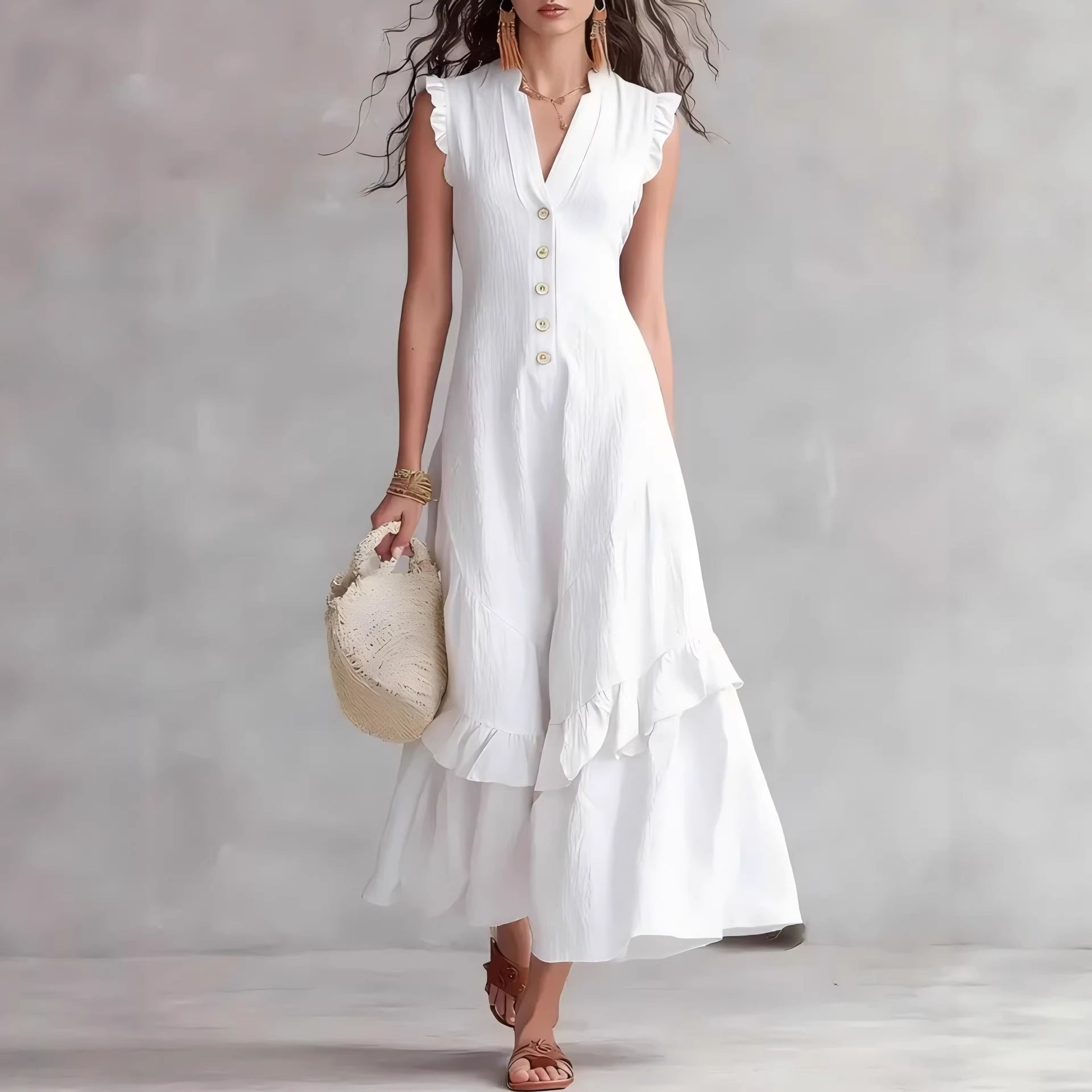 Women's Elegant Cotton-Linen Sleeveless Dress