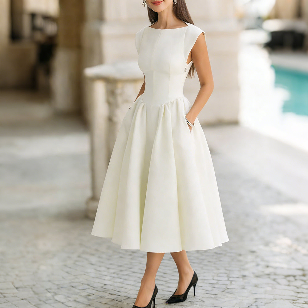 Classy Wide Skirted Backless Maxi Dress