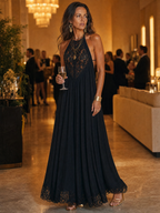 Elegant Bohemian Sleeveless Soft Drape Statement Evening Maxi Dress