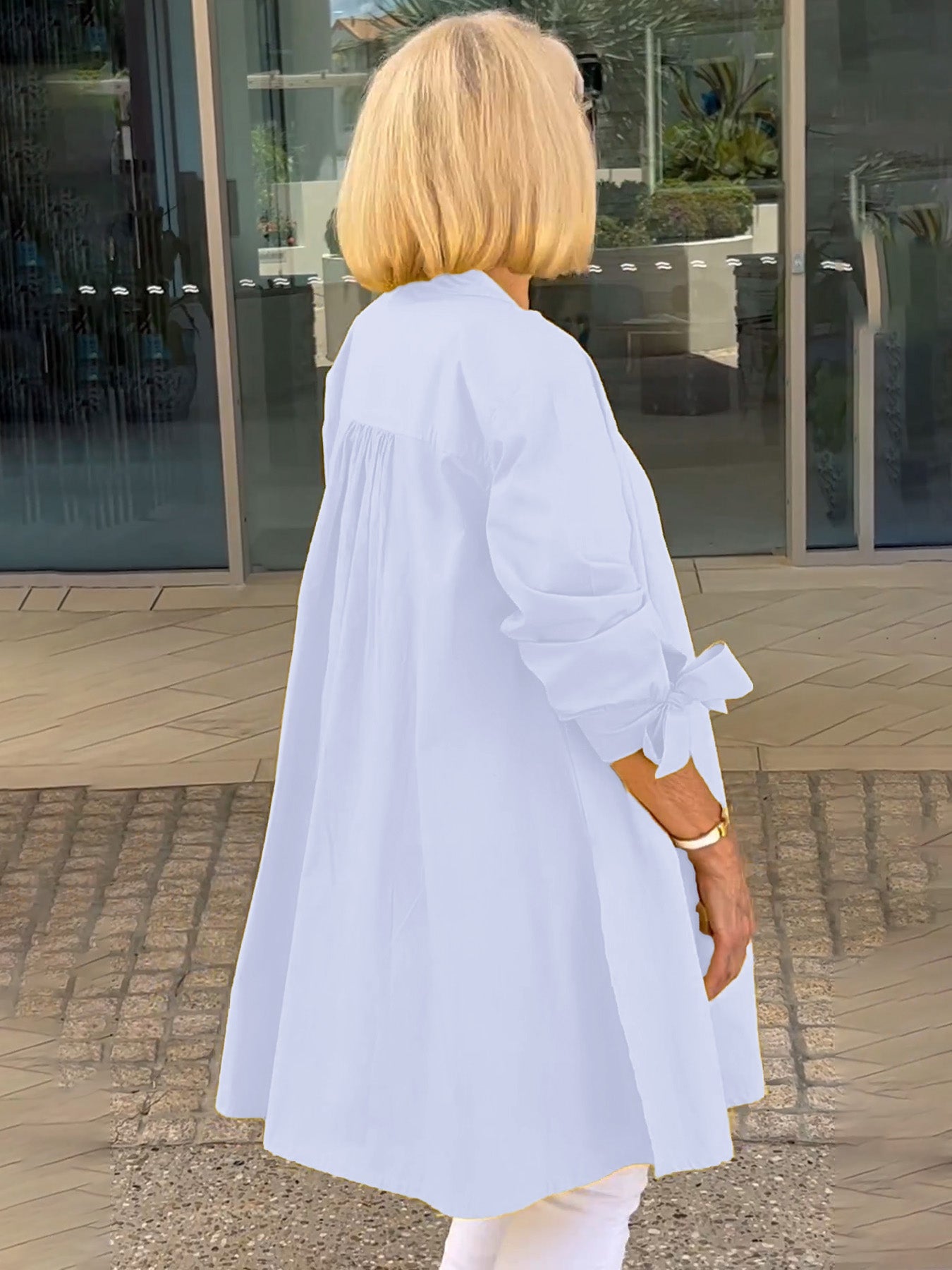 Solid Color Long Cotton Shirt Jackets Women Swing Shap Flattering
