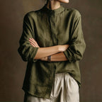 Vintage Loose Cotton Linen Stand Collar Long Sleeved Shirt