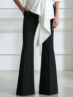 Asymmetric Draped Blouse And Flared Pants Set
