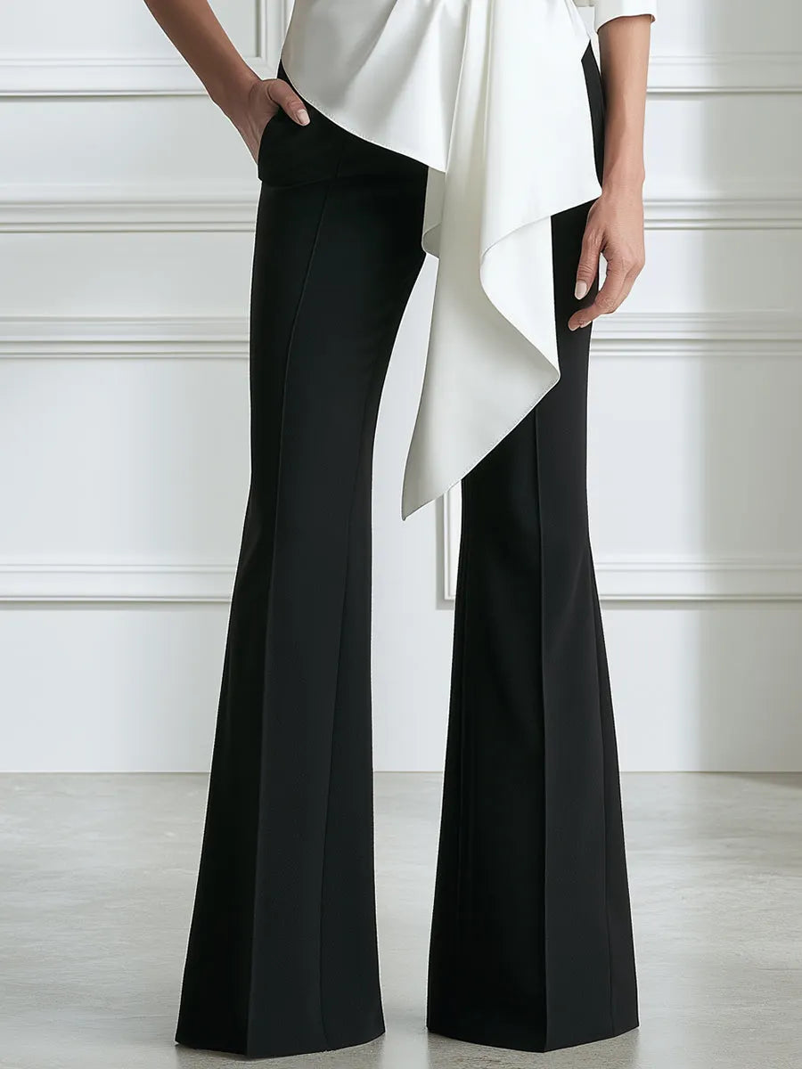 Asymmetric Draped Blouse And Flared Pants Set