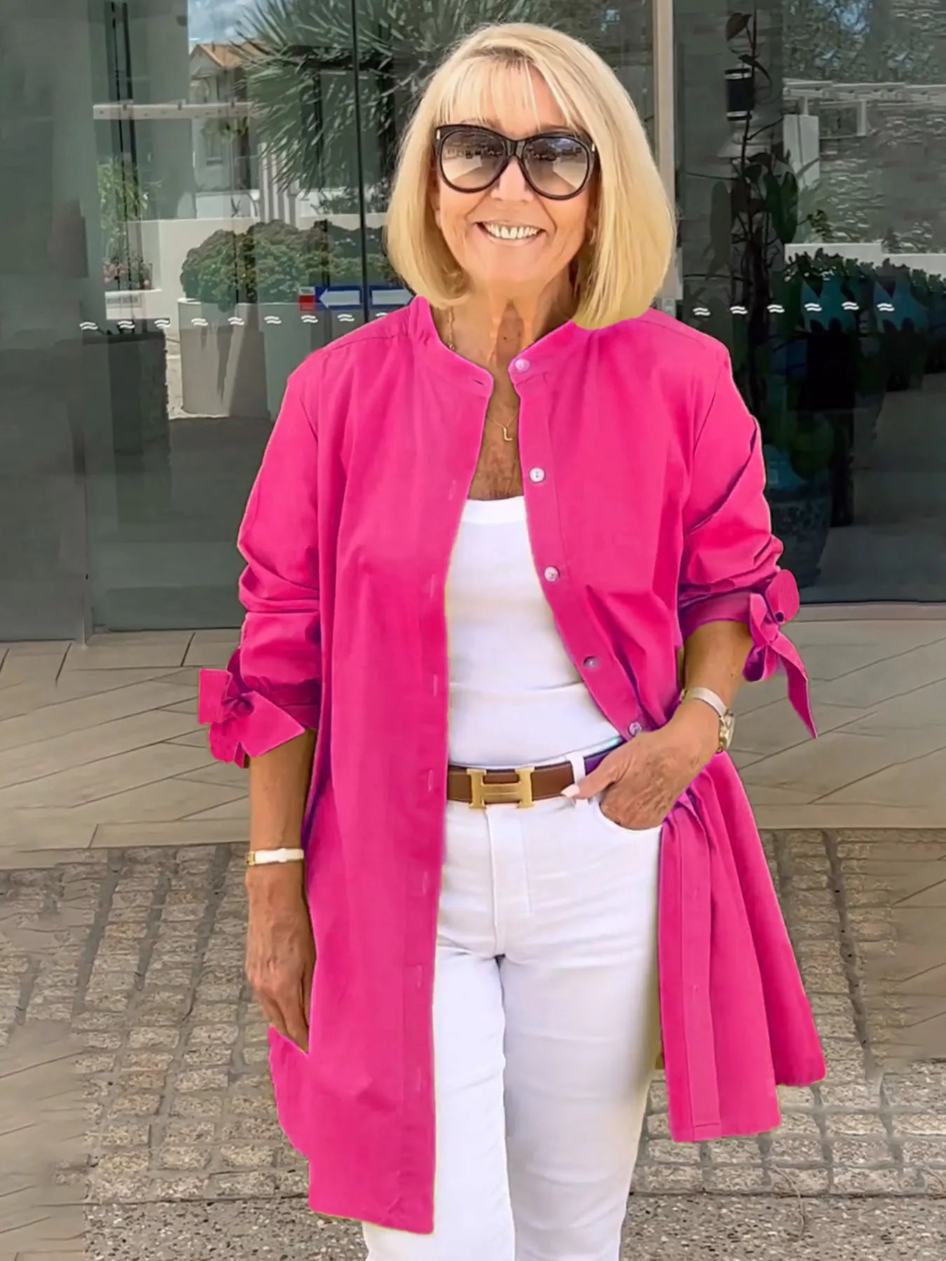 Solid Color Long Cotton Shirt Jackets Women Swing Shap Flattering