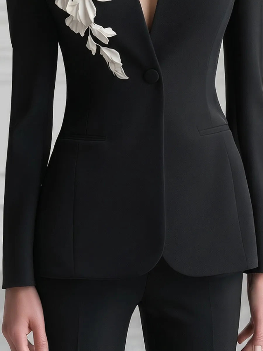 Sculptural Floral Appliqué Tailored Blazer