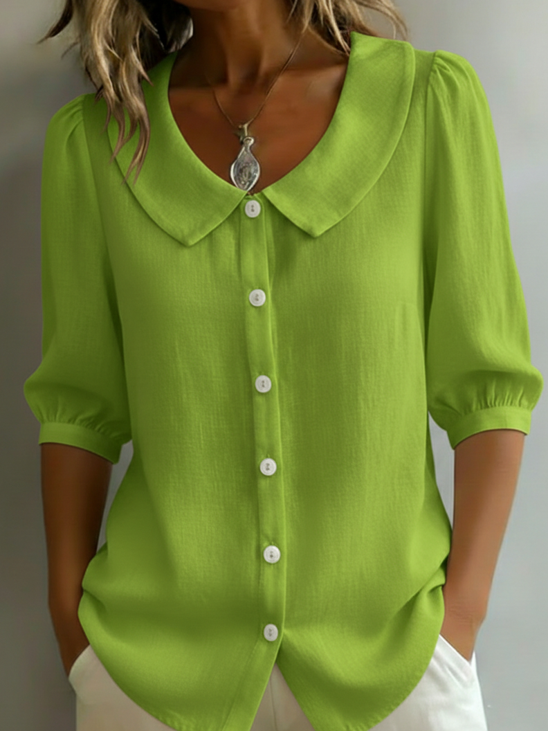 Retro Peter Pan Collar Button-up Cotton Shirt