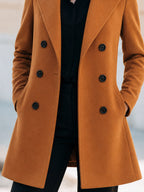 Classic Double-Breasted Mid-Length Wool Blend Coat