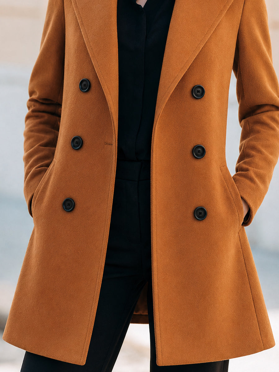 Classic Double-Breasted Mid-Length Wool Blend Coat