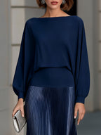 Pleated Satin Long Sleeve Flowing Maxi Dress
