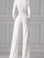 Autumn Chic White Tailored Wide-Leg Jumpsuit With Tie-Waist
