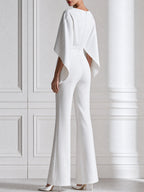 Draped Cape-Sleeve Deep V-Neck Wide Leg Jumpsuit