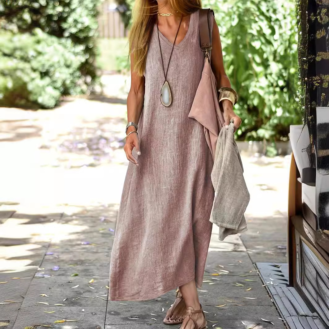 New Summer Dress Long Dress Solid Color Fashion Slim Dress