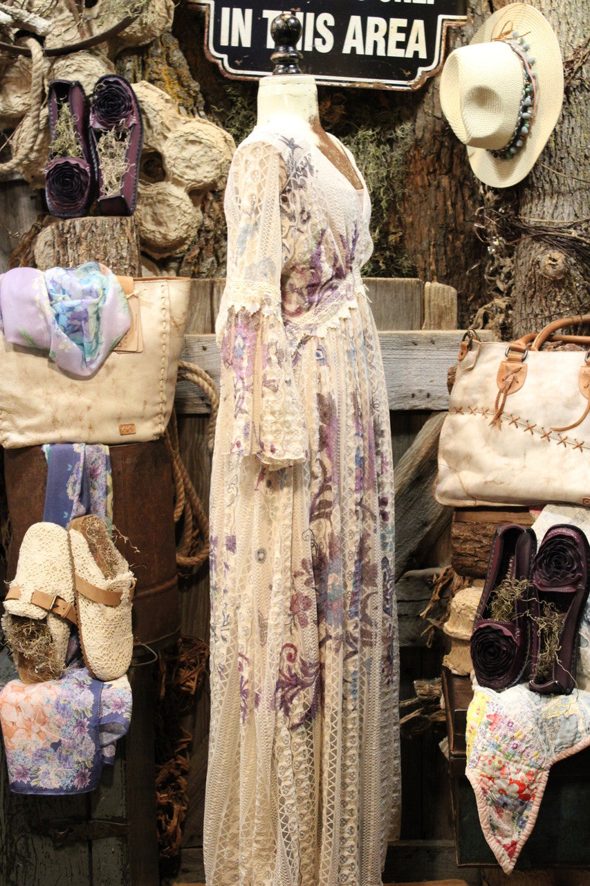 Lead Singer Beige Embo Flower Maxi Dress