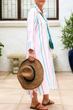 Women's Elegant A-Line Dress with Three-Quarter Sleeves & Practical Pockets