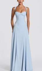 Chiffon Sweetheart Neck Adjustable Straps Back Lace-up Maxi Dress