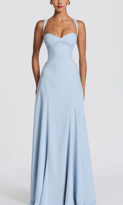 Chiffon Sweetheart Neck Adjustable Straps Back Lace-up Maxi Dress