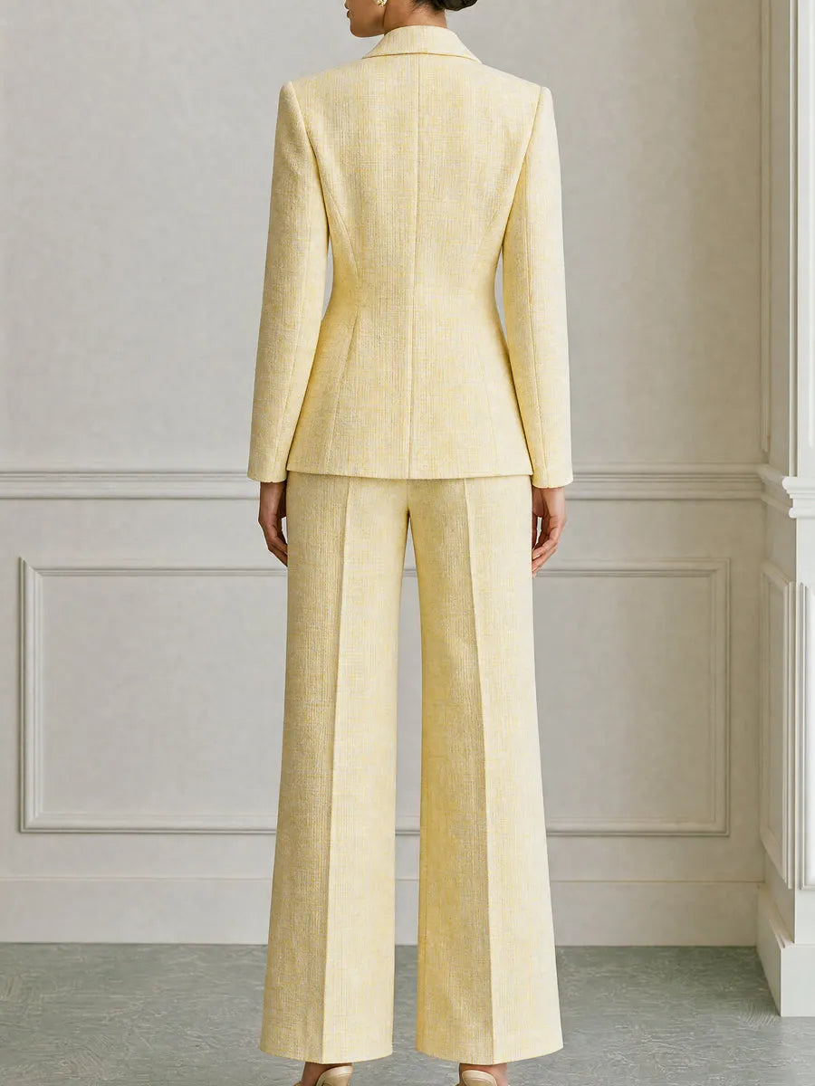 Tweed Three-Button Blazer And Wide-Leg Pants Suit Set
