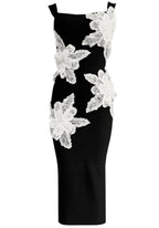 Floral Lace Midi Dress Black White