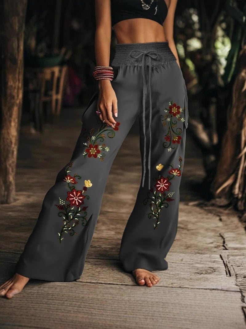 Women's floral print casual trousers