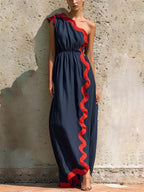 Women's Ruffled Art Casual Stylish Patchwork Vacation Maxi Dress